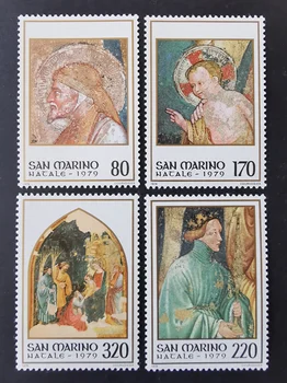 4 бр./компл. Нова Пощенска марка, Сан-Марино 1979 Църковни Стенописи Марка MNH