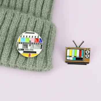 Креативна ретро брошка Модни бижута карикатура цветен телевизионен канал, без сигнал, жени Икона украса на чанти