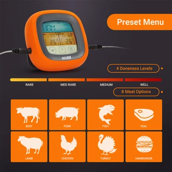 Дигитален Кухненски Термометър за Месо с LCD дисплей и Осветление BG-CT2D 40 инча Водоустойчив Датчик за Температура на Месо, Фурни, барбекю, Измерване на Температура 4