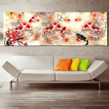 ГОЛЯМА Стенни Художествена картина на Диамантена живопис Китайската Абстрактна Риба Девет Koi Пейзаж Диамантена бродерия върху Платното За домашен Декор
