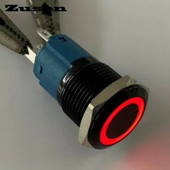 Zusen 16 мм Черен Корпус От Алуминий Пръстен С Подсветка Защелкивающийся Незабавен Бутон Превключвател 12 В 24 В 220 В IP65 LED