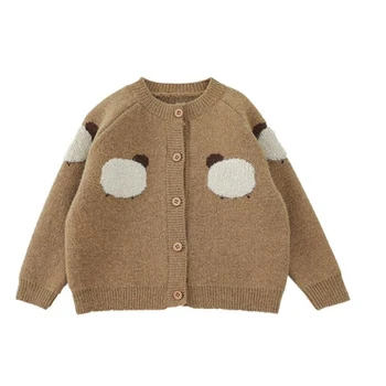 Корейски Пуловер за малки момичета, Пролетта и Есента Нов Вязаный Жилетка с Шарките на Пандите, Детски палта, Връхни дрехи за деца от 1 до 7 години
