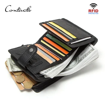 CONTACT'S 100% естествена кожа RFID заключване мъжки портфейл къса портмонета портфейли мъжки малък болт walet притежателите на карти man cuzdan