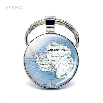 Реколта Карта На Света Стъклен Ключодържател С Кабошоном Южна Америка, Австралия, Африка, Антарктида Европа Висулка Ключодържател Пръстени Модерен Подарък 1