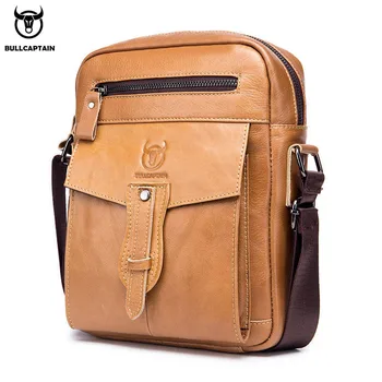Мъжка чанта BULLCAPTAIN, Кожена чанта-месинджър, ежедневни Бизнес Чанта-мида в ретро стил, богат на функции мъжки чанти 0