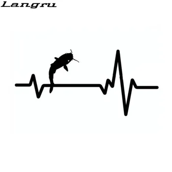 Langru 15*6,9 см Линия на Сърцето Риболовна Риба Сом Vinyl Стикер На Колата Стикер Аксесоари Jdm
