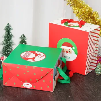 Коледна Кутия За Торта Карикатура На Дядо Коледа Опаковка Вечерни Полза Квадратни Сладки Чанти Коледна Украса Подаръчни Кутии С Дръжка Червен Gre