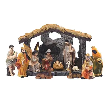 Смола Домашен Коледен Коледен Набор от Джаджи с Фигурки на Истинска Коледна Конюшнята за Декорация на Дома и Градината, Определени за Раждането на Исус 0