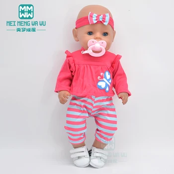 Облекло за кукли подходящ за новородени кукли 43 см, аксесоари за кукли, тениска, шорти, залъгалка и лентата за коса