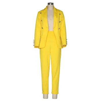 Есенно-зимни пролетно-есенни дамски костюми, Обикновен комплект от две части, яке + Панталон, Офис Професионална Мода 2022 г. 4