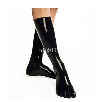 Унисекс Безшевни Латексови Чорапи 3D с 5 Чорапи, Стегнати до Коляното, Гумени Чорапи с дължина 35 см, Черен Фетиш за Мъжете И Жените