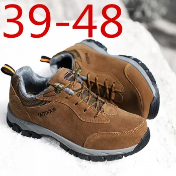 По-големи Размери 39-49, зимни Кожени мъжки Обувки, плюс Кадифе Ботильоны, улични мъжки Туристически Обувки, Маратонки, Топли Военни Зимни Обувки