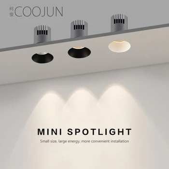 COOJUN Led Мини-прожектор без граници COB 7 Вата с антирефлексно покритие 60-Вградени Тавана лампа за дневна с регулируема яркост Лампа 110-240 v