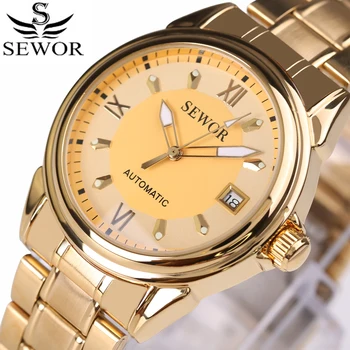 Sewor висок клас на марката луксозни механични часовници спортни автоматично ръчен часовник relogio бизнес златна серия мъжки часовници е от неръждаема стомана