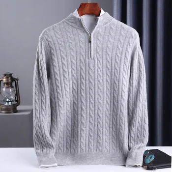 2022 Есен Зима 100% Чиста Вълна Мъжки Дрехи Класически Английски Вятър Плътен Цвят Мъжки Сгъсти Пуловер Модерен Мъжки Пуловер