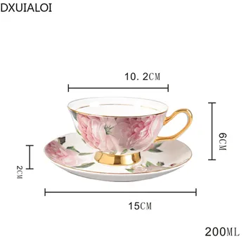 Керамични Европейската Кафеена Чаша и Чинийка с Малко Пресни Отломки от Порцеланова Керамична Чаша Следобеден Чай Цвете Чаена Чаша от 200 МЛ DXUIALOI 1