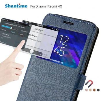 Калъф-чанта За телефон От Изкуствена Кожа За Xiaomi Redmi 4X, Флип калъф За Xiaomi Redmi 4X, Калъф-книжка с Прозорец, Мека Силиконова Делото от TPU