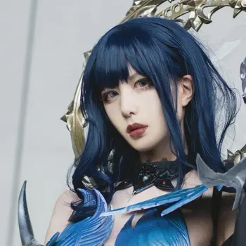 Final Fantasy XIV FF14 Cosplay Перука Gaia Cosplay Перука Тъмно синьо дълги Синтетични Косми