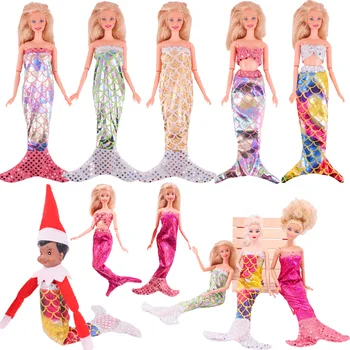 Мини Костюм на Русалка Цветна Рокля За Големия Кукли Elf Облекло 11,8 инча Дрехи За Барби С Шарките на Риба Везни Красиви Коледни Подаръци