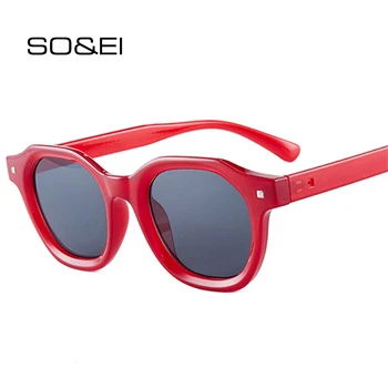 SO & EI Модни Квадратни Слънчеви Очила Дамски Реколтата, Бижута С Нитове Сиви Супени Очила Мъжки Нюанси Слънчеви Очила с UV400