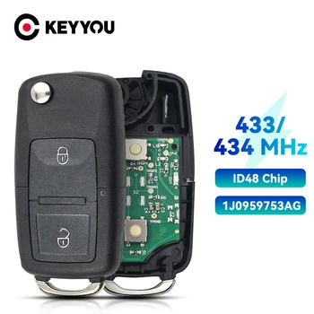 KEYYOU 2 Бутона на Дистанционното на ключа на Автомобила 434 Mhz процесор 433 Mhz ID48 Чип За VW Beetle Bora, Golf, Passat, Polo Превозвачът T5 1J0959753AG
