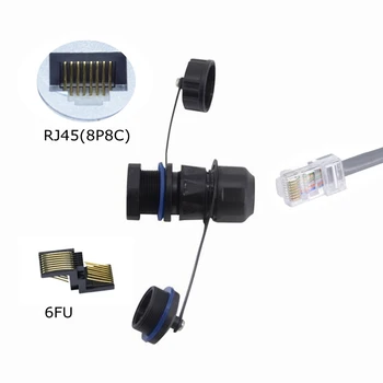 Открит мрежа Водоустойчив конектор CAT6 /5e RJ-45, Промишлена съединителната куплунг за монтаж на панел с пылезащитным кабел за локална мрежа Ethernet IP68