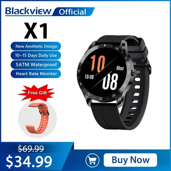 Blackview X1 Умен часовник 5ATM Водоустойчив Проследяване на Активността на Сърдечния Ритъм на Монитора на Сън Сверхдлинный Battrey Android, iOS Часовници 0