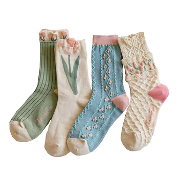 3D Сладки Чорапи С Цветен Модел, Дамски Модни Дълги Чорапи От Мека памучна За Есен-Зима За Жени, Кавайный Стил За Момичета, Медии De Mujer