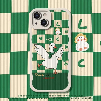 Шахматната Дъска Пет Duck Bear Калъф За iPhone 13 12 11 Pro Max Mini X XR XS 7 8 Plus SE Корейската Версия Монофонични Нов Калъф За iPhone
