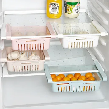 Креативен Регулируема С Кухненски Хладилник, Рафтове За Съхранение На Домашен Органайзер Контейнер За Храна Кутии За Хладилник Прибиращи Рафтове Достъп 0