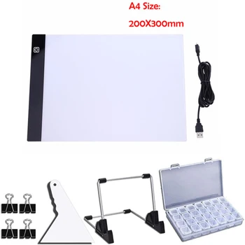 Led светлинен панел формат А4 за диамант рисуване, комплект светещи табла с захранван от USB, регулируема яркост с подвижна стойка и скоби