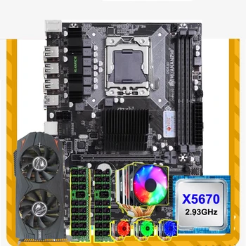Комплект дънната платка HUANANZHI X58 LGA1366 дънна Платка с процесор Xeon X5670 2.93ghz с Охладител Оперативна памет 2*8G RECC Видео карта 2G GTX760