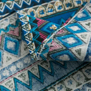 Кръгла Покривка от Памук и Лен впечатлява със своя Бохемски стил, Синя Покривка за Масата за Хранене с Геометричен Принтом за Домашно Градински Чай 4