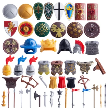 Средновековни Фигурки Оръжие Градивен елемент на Замъка Рицар Римска Печат Тухли Каска Меч Фиги Аксесоари са Съвместими с Играчки