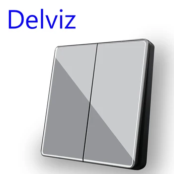 Delviz 2 Gang 2-позиционен ключ, Сив панел от кристално стъкло, Обикновен стил, 16A Вграден бутон ключове, Стандартен стенен прекъсвач светлина на ЕС