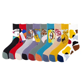 Мъжки Забавни Чорапи За Екипажа, Индивидуалност, Модни Памучни Ежедневни Меки Геометрични Мотиви, Двойни Чорап, Универсален Спортен Чорап