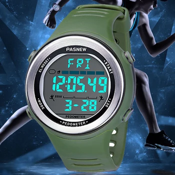 Pasnew висок клас на марката Модерен Зелени Спортни Часовници Дамски Мъжки Led Цифров Часовник Мултифункционален Електронен Ръчен Часовник за Мъже Reloj 2021