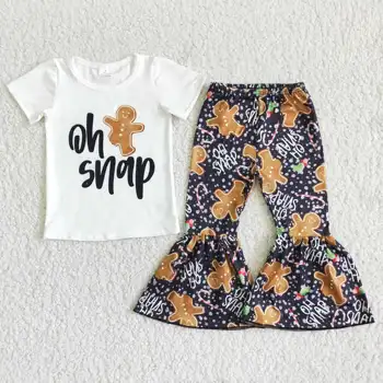 Oh snap/ расклешенный дрешки за момичета, скъпа коледна детски дрехи с пряниками, пролетно-летния моден комплект от 2 теми за момичета