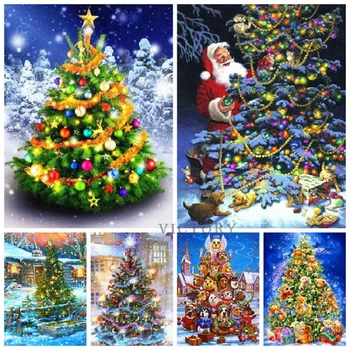Диамантена Картината Пълна Квадратна Коледно Дърво, Бродерия Новогодишния Фестивал Начало Декор Подарък 5D Ръкоделие Картина от Страз