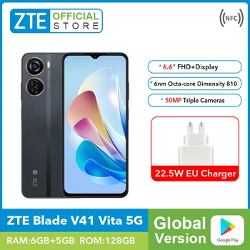 Една нова Глобална версия на смартфона ZTE Blade V41 Vita 5G Dimensity 810 50MP Тройни Камера 6 GB 128 GB NFC 22,5 W 4500 mah 0
