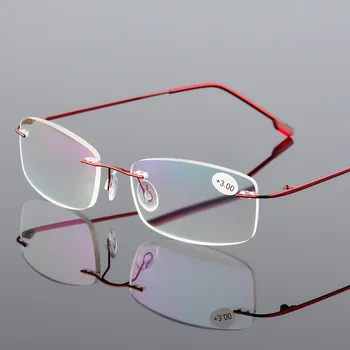 Свръхлеки Титанов Очила За Четене Без Рамки с Ефект на Паметта TR90, Мъжки и Женски Очила За Далекогледство +1.0 +1.5 +2.0 до +3,5 +4,0 0