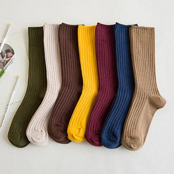 2 чифта женски Едноцветни Памучни Чорапи, Шарени наборные чорапи, есенно-зимни чорапи, чорапи в стил харадзюку, чорапи, Кавайные чорапи, бедрата