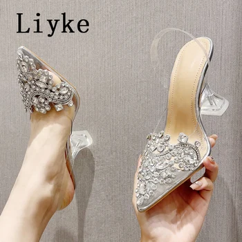 Liyke нови PVC прозрачен кристал кристал високи токчета женски помпи Секси остър нос сватбени и абитуриентски сандали Пролет свалете си обувките 4