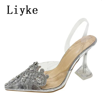 Liyke нови PVC прозрачен кристал кристал високи токчета женски помпи Секси остър нос сватбени и абитуриентски сандали Пролет свалете си обувките 5