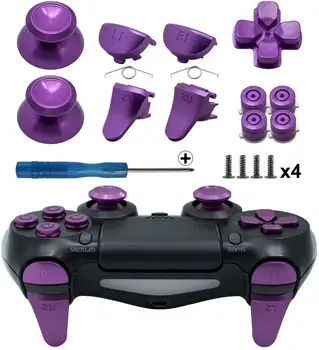 Контролер PS4 Slim / PS4 Pro Gen 2, алуминиеви метални химикалки с аналогова дръжка, бутон-куршуми, D-pad и да предизвика L1, R1, L2, R2 Лилав Цвят