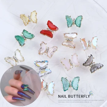 10шт Блестящ Кристален Пеперуда 3D Декорации За Нокти Чар Diamond Стъклен Сплав Плоска Основа Дизайн на Бижута и Аксесоари За Маникюр