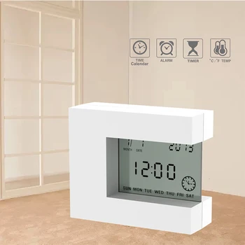 Цифров Настолен LCD-Часовник в Бяло с Календар, Температура и Таймер, Модерните Електрически Часовници за Спални, Работещи на Батерии за дома