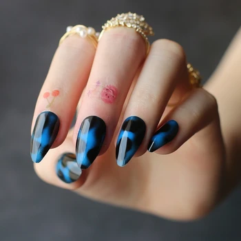 Сини леопардовые акрилни нокти Гланц Отгоре ноктите на висок ток UV Къса леопардовые 0