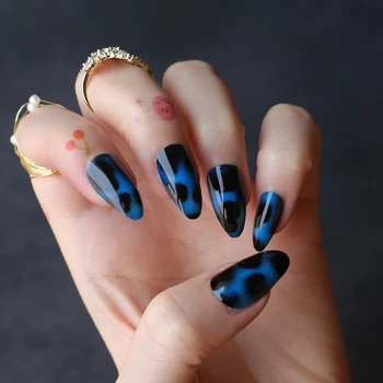 Сини леопардовые акрилни нокти Гланц Отгоре ноктите на висок ток UV Къса леопардовые 2