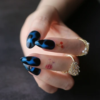 Сини леопардовые акрилни нокти Гланц Отгоре ноктите на висок ток UV Къса леопардовые 3